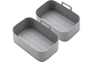 LJNH Silicone Air Fryer Liners, Reusable Air Fryer Silicone Liner, Air Fryer Accessories for Ninjas Dual Air Fryer AF300UK, AF400UK & Tower T17088,Silicone Air Fryer Liners Basket (Grey)