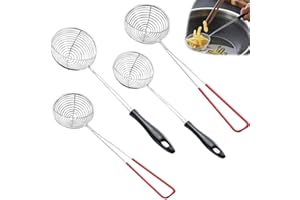LATRAT 4 Pcs Edelstahl Fondue Sieb, Spinne Sieb Skimmer, Skimmerlöffel, Schaumlöffel Spinne Siebkelle Sieblöffel Für Garen Von Gemüse Pilzen Fleisch Fisch
