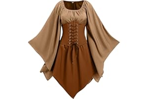 NFAOEGJ Damen Mittelalter Kleid mit Trompetenärmel,Traditionelles irisches Kleid für Damen Renaissance Karneval Kostüm Cosplay Party Halloween Kostüm