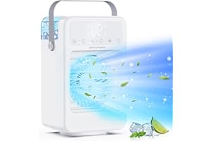 JERVAMNI Condizionatore Portatile, Condizionatore Climatizzatore Raffreddatore D'aria Portatile Evaporativo Ventilatore, con Oscillazione di 90°, 5 Livelli, Timer, per Casa/Ufficio/Cucina
