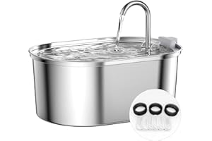 SOOFPET Fontanella per Gatti con 9 Filtri, 3.2L Fontana per Gatti Automatica con Pompa Silenziosa, Acciaio Inossidabile， Design Lavabile in Lavastoviglie, Contiene 6 Filtri a Carbone + 3 Spugne