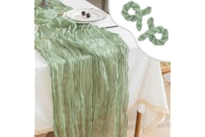 CyanCloud Cheesecloth Table Runner 2 Pack Sage Green Wedding Table Cover Decor Arch Draping 35 x 157 Inch Gauze Fabric Table Runner Long Boho Party Weddings Holiday Kitchen Table Decorations