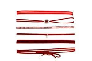 Daimay 6 PCS Chokerhalsketten-Set aus Spitze Gothic Tattoo Kragen Sexy Lace Choker Einstellbare Größe Frauen Teen Mädchen Mode - Dunkelrot