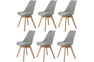DORAFAIR Grey Dining Chairs Set Of 6, British Accent Chairs with Cushion for Kitchen or Living Room, Occasional Dressing Table Chair for Bedroom with Padded Design and 4 Beech Wooden Legs