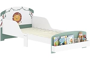 AIYAPLAY Cama Infantil 70x140 cm de Madera con Almacenaje Cama para Niños de +3 Años con Protección Anticaída Cabecero en Dibujo de León Carga 40 kg para Dormitorio Verde
