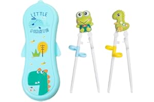 DSITNDAM 2 paia di bacchette da allenamento, per bambini, con caricatura degli animali, antiscivolo, facili da afferrare, adatte per bambini, con scatola portaoggetti, riutilizzabili (verde)