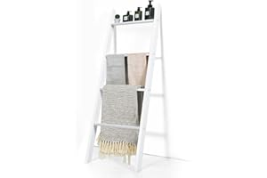 LIFEZEAL Toallero Escalera de 4 Niveles, estantería de Escalera Decorativa de Pared, Estante Escalera de Madera de Pino, Organizador de pie de Almacenamiento para Toalla baño, salón, Estudio (Blanco)