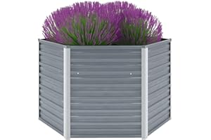 vidaXL Galvanised Steel Raised Bed - Large-Sized Grey Outdoor Garden Planter Pot for Plants, Flowers and Vegetables, DIY-friendly Assembly.