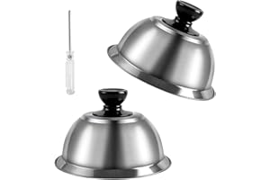 Qooloo 2 Pcs Burger Bell, Stainless Steel Burger Bells with Anti-Scald Handle, Burger Cover with Screws Tools, for Barbecue, Steak, Burgers