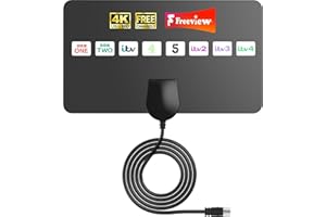 SZKALAK Indoor TV Aerial with Signal Booster – Freeview HD Compatible, 260+ Miles Range, Supports 4K/1080p, Easy Installation for Smart TVs, 16.4ft Coaxial Cable