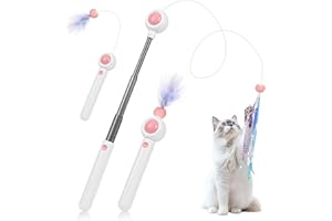 Gerbala Varita de Juguete Retráctil para Gatos, Palo de Gato Divertido con Plumas y Borlas Largas, Juguete Interactivo para Gatos (Rosa)