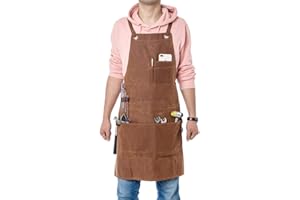 QEES Apron - Heavy Duty, Waterproof Workman Apron with 3 Large Pockets - Waxed Canvas, One Size Fits All, Unisex