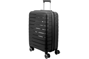 EUES Maletas de Viaje Trolley Rígida (66 x 45 x 28 cm), Maleta de Viaje con Ruedas Giratorias y Cerraduras de Dial Material PP Ligero (Negro-M)