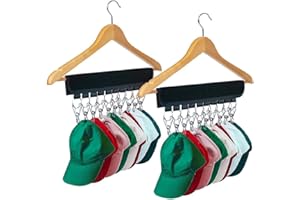 QUMENEY Lot de 2 cintres de rangement pour casquettes - 20 clips en acier inoxydable - Pour armoire, chapeau, écharpes, chaussettes, cravate, rangement sur la porte pour les voyages, l'hôtel, la