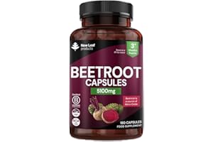 NEW LEAF PRODUCTS Beetroot Capsules 5100mg - High Strength Beetroot Supplement 180 Vegan Capsules - Nitric Oxide - Enriched with Black Pepper Made in The UK by New Leaf