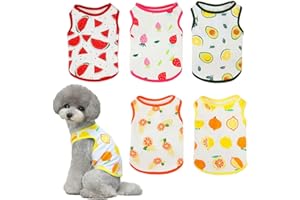 TVMALL 5 pièces Chien Chemises pour Animaux de Compagnie Papa Maman T-Shirt Fruits Imprimé Mignon Respirant Chiot Sweat été Doux Gilet Mode Vêtements de Plage pour Petit Chien et Chat