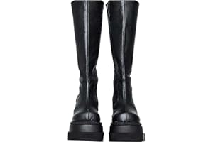 NUSGEAR 2023 Botas altas Mujer Moda Botas de cuero hasta la Rodilla Holgadas Otoño Invierno gótico punk Botas de tacón alto plataforma Botas de Jinete Fiesta Cómoda Zapatos moto