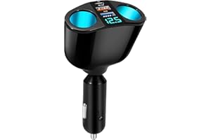 QIMEI-SHOP ładowarka samochodowa do zapalniczki z rozdzielaczem z miernikiem LED Dual USB QC3.0 + port 20W PD Typ C do telefonu, tabletu, kamery samochodowej