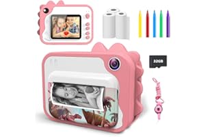 Ukuu Digital Camera for Kids 1080P Instant Print Camera with 2.0 Inch Screen for Girls Boys Birthday Gifts Toy Rechargeable Instant Camera with 3 Rolls Print Paper, Colouring Pen and 32GB SD Card