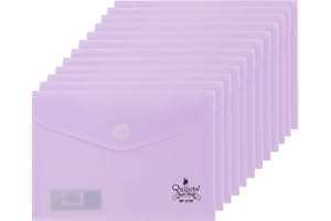 Quijote Paper World Lot de 12 enveloppes en plastique Lilas - Packs chemises en plastique, fermeture velcro, pour classement, classement et transport à l'école, au bureau ou à l'université - 17 x 12