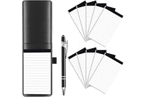 Aidunmis Mini portablocco A7 12 pezzi, Portablocco piccolo in pelle con fogli di ricambio foderati 10 pezzi, Set di mini portablocco e penna in metallo Set di piccoli appunti multifunzionali