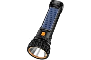 E-SHIDAI Linterna LED solar recargable de 1000 lúmenes, haz alto/bajo, panel solar integrado que carga interior o exterior, cable USB incluido para carga rápida