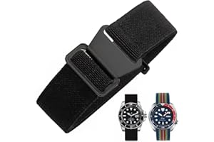 Danxancy French Troops Paratrooper Watchband,Military Elastic Nylon Watch Strap with Hook-and-Loop for Men Women Silver & Black Buckle 18/20/22mm