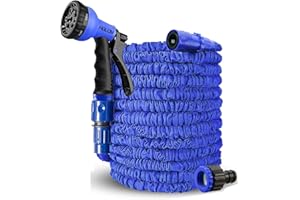 HGLCM 25ft/50ft/75ft/100ft/125ft Expanding Garden Water Hose Pipe with 8 Function Spray Gun 3 Times Expandable Flexible Magic Hose Anti-Leakage Lightweight Easy Storage (Blue,25FT)