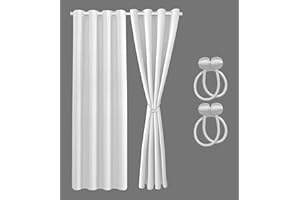 Cozyor 2X blickdichte Vorhänge + 2X Raffhalter mit Magnet, Thermogardine gegen Kälte, weiß Purity, Gardine mit Ösen für Schlafzimmer, Wohnzimmer, Kinderzimmer 220x135 cm