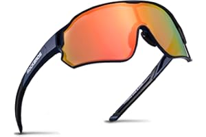 ROCKBROS Lunettes de Cyclismes Polarisées Lunette de Soleil Vélo VTT Running Pêche 100% Unti-UV Bleu Orange Homme Femme
