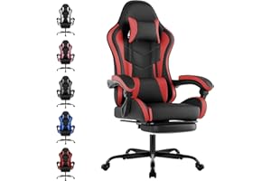 ‎WOTSTA WOTSTA Gaming Chair Computerstuhl Ergonomischer Gaming Stuhl mit Fußstütze Bürostuhl Ergonomischer Computerstuhl mit Lendenwirbelstütze (BLKRD)