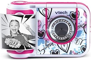 VTech - KidiZoom Print Cam Rose, Appareil Photo à Impression Instantanée, Photo, Selfie, Vidéo, Écran Couleur, Stickers, Filtres et Effets Rigolos, Cadeau Enfant Dès 5 Ans - Contenu en Français