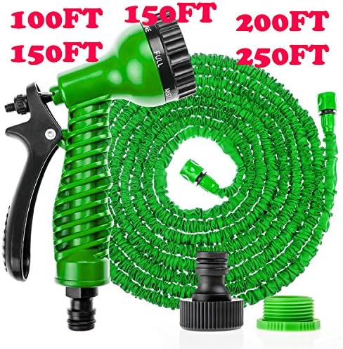 Deluxe Expandable Flexible No Kink Garden Hose Pipe 3 x Expanding. 50FT / 75FT / 100FT / 150FT / 200FT / 250FT Pampered Gardens Best Magic Stretch Hosepipe. Fits Common Style Fittings. Tap to Pressure Washer Suitable. With Professional Spray Gun (150FT \ 45M)