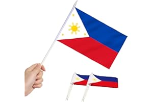 Anley Filippine Mini Flag 12 Pack - Bandiere filippine in miniatura piccole tenute in mano su bastone - Colori vivaci e resistenti allo sbiadimento - 5 x 8 pollici con asta solida e punta a lancia