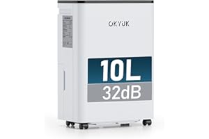 OKYUK Deumidificatore Casa Muffa 10 L, deumidificatore bagno, deumidificatore casa 2.5L, 30 m², con spegnimento automatico Timing 24H, ideale per camper, bagno, camera da letto, cantina (10L Bianco)