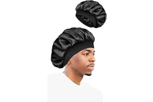 Mollisons Silky Bonnet - Black | Perfect for Afro Curly Hair, Braids, Hair Care & Headwrap | Premium Bonnet for Mens | Silky Elastic Band | Ultra-Soft & Wrinkle Free Satin