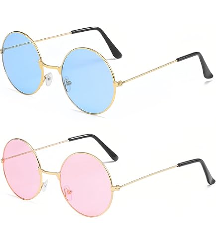 MIVAIUN Lot De 6 Lunettes De Soleil Hippie Rétro Colorées - Accessoires Déguisement Années 60 70