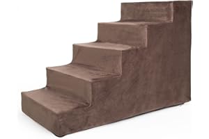 BOUTIQUE ZOO Schody dla psa, 50 cm wysokości, 5 stopni, dla psów, kotów, zwierząt domowych, do łóżka i samochodu, schody dla małych psów, aksamitny materiał, kolor: aksamit: brązowy