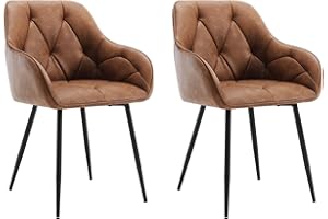 WOLTU Set of 2 Dining Chairs, Upholstered Kitchen Chairs with Backrest, Armrests, Metal Legs, Ergonomic Seat, for Lounge, Office, Living Room, Faux Leather, Brown