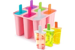Moldes Helados,DEHUB Reutilizable 6 Agujeros Grado Alimenticio sin BPA Molde para Helados de Silicona Solía Hacer Paletas Heladas(1,Rosa)