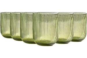 TRESV Set de 6 Vasos Colores o Transparente, Vaso de Cristal agua de 270 ml, Vaso de Agua y Bebidas (Verde 270ml)