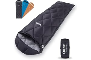 QEZER Saco de Dormir de Verano, Saco de Dormir Ultraligero Relleno de plumón Premium 600FP para Adultos y mochileros, Senderismo, Camping al Aire Libre