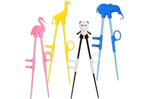 LANMOK Bacchette da addestramento 4 PCS Bambini Formazione Bacchette per Principianti +Anello Simpatico Stile Animale Adatto a Bambini e Principianti Fornire Un Aiuto Efficace