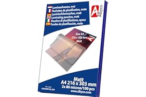 Albyco Buste per Laminazione OPACA- Foglio di Laminazione A4 (216x303 mm) – OPACA - Spessore 2x80 (160) Microns - 100 Pezzi - Foglio Plastificante - Pouches di Plastificazione - Fogli Plastificatrice