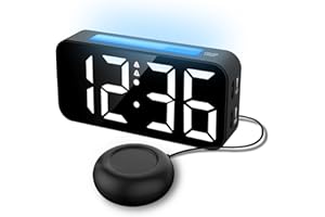 NETZU Wecker Laut für Tiefschläfer, Vibrationswecker mit Bettshaker für Schwere Schläfer, 6.7" Großes LED-Anzeige, 2 Lautem Alarm, 9 Modi RGB-Nachtlicht, USB-Ladeanschluss, Schlafzimmer Nachttisch Wecker
