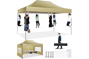 COBIZI Tonnelle Pliante 3x4.5 avec 4 Panneaux Latéraux, étanche, Stable, Pliable, Extérieur, Protection UV 50+, Kaki