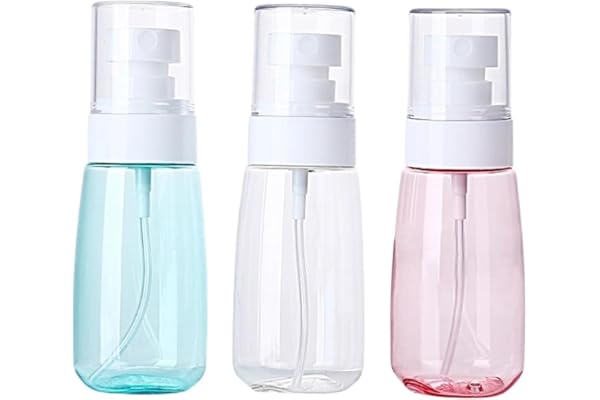BUYMZ Spray Bottle Travel, 2OZ /60ML Fine Mist Spray Bottles Mini Plastic Containers for Hairspray Cosmetic Perfume,Refillable Small Spray Bottle Travel Size Empty Bottles (PACK OF 3) multi colour