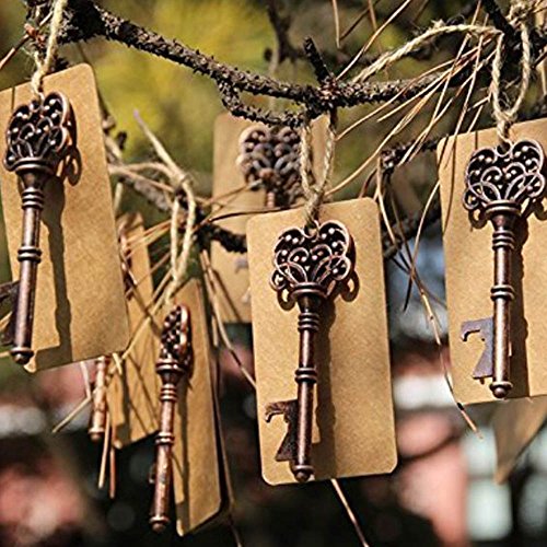 Recordatorios de boda, abrebotellas con forma de llave y etiqueta, ideales para decoración rústica de fiestas (50 unidades)