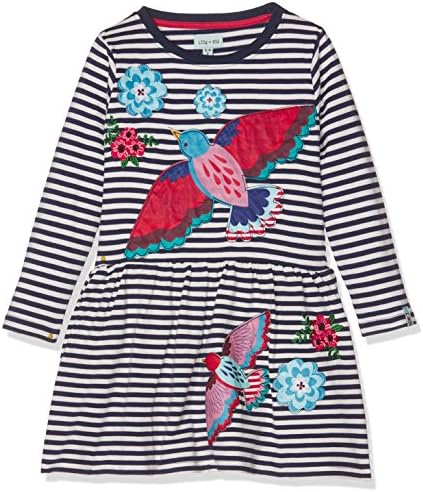 Lilly &amp; Sid Girl's Stripe Jersey Applique Birds Dress, Multicoloured, 5-6 Years