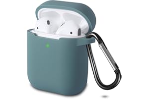 KOKOKA Case Cover Compatible with AirPods 2 & 1, Silicone Shockproof Case Cover for Airpods 2 &1 Front LED Visible Extra Protection with Carabiner, Deep Green